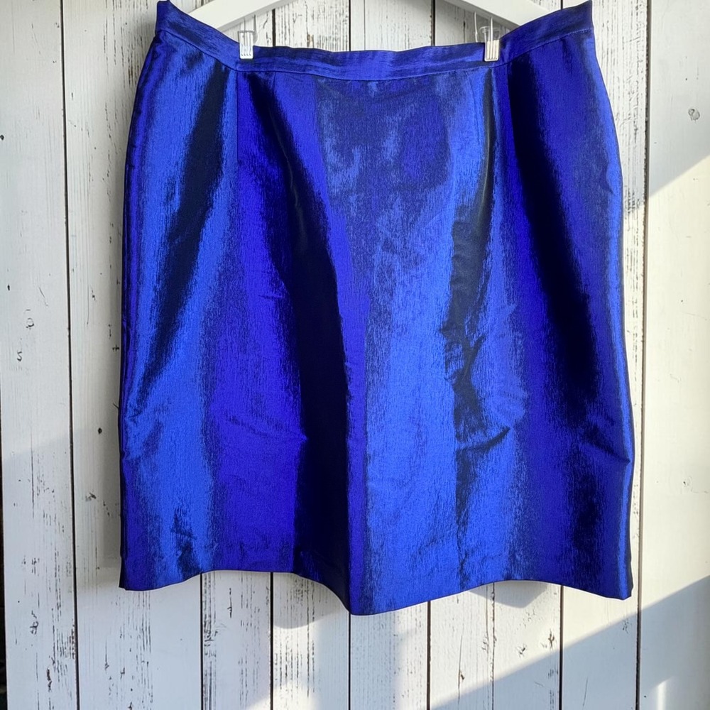 Vintage Royal Blue Iridescent Metallic Poly Shantung‎ Skirt 24W Mermaid Luminous